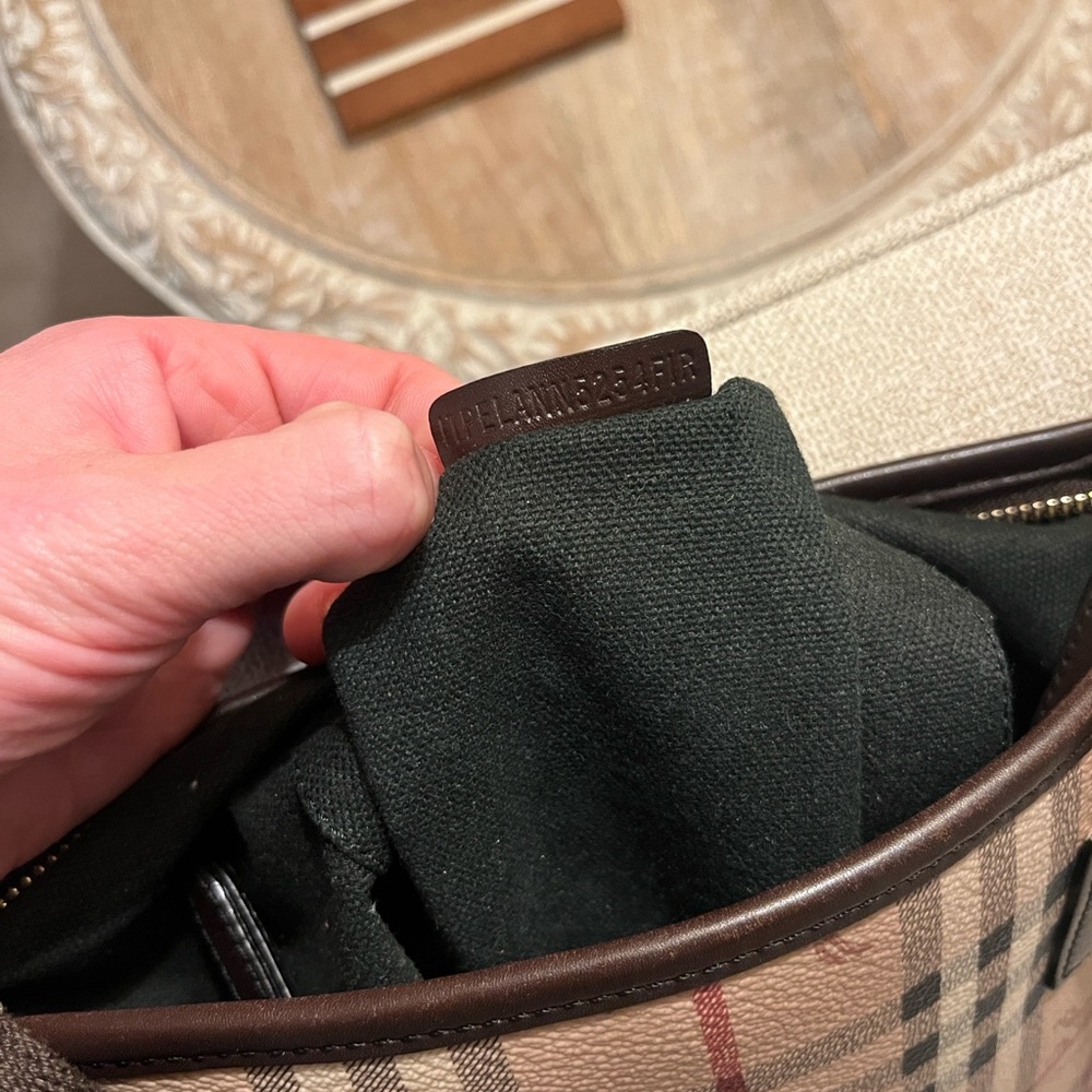 Burberry Haymarket Cross Body Canvas Bag with Brown Strap - Picture 7 of 8